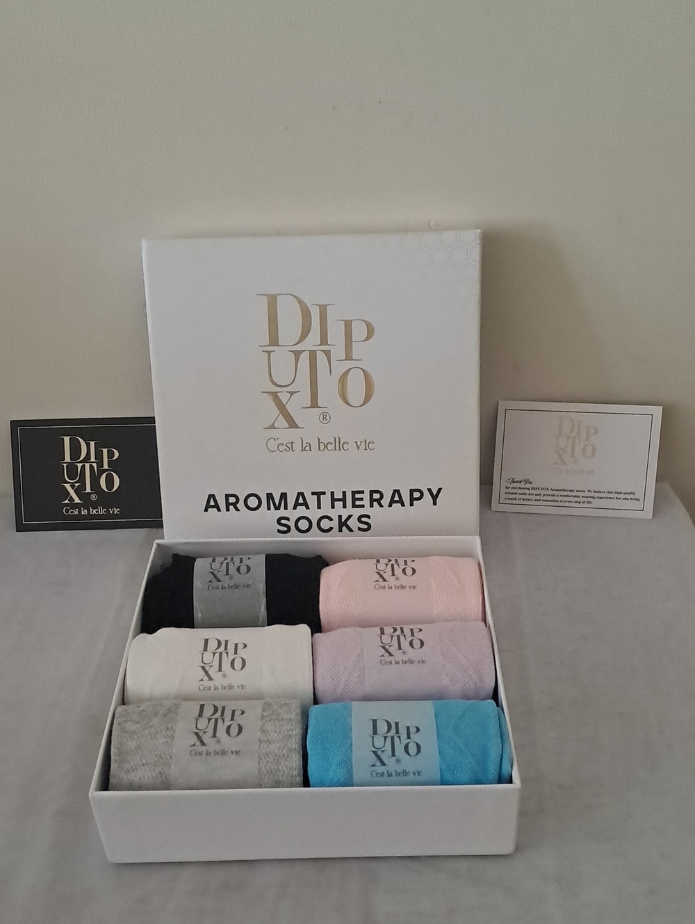 Aromatherapy Socks - Pack of 6 (Black, Pink, White, Gray, Lavender, Blue)
